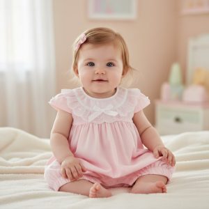 Pink Lace & Bow Romper – by Nursery Time (Newborn –6 Months)
