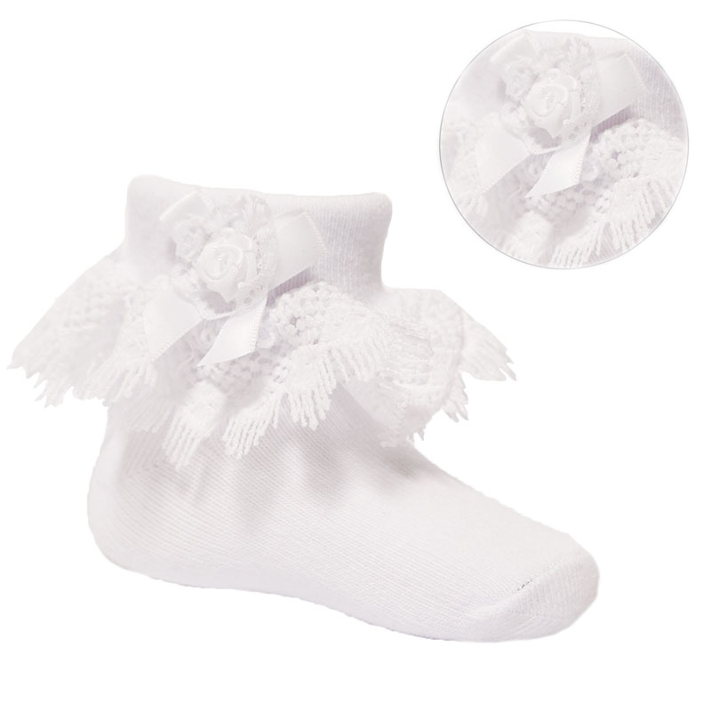 White Jester Rose & Lace Ankle Socks – by Soft Touch (0–24 Months) - Image 2