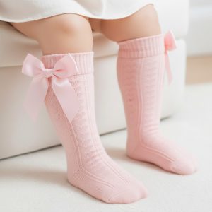 Pink Adorable Heart Knee Socks with Bow – by Soft Touch (0–24 Months)