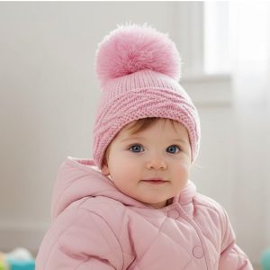 Pink Diamond Pom Pom Hat – by Soft Touch (Newborn–12 Months)