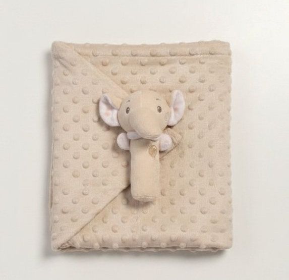 Taupe Bubble Wrap & Elephant Stick Rattle Set – by Snuggle Baby (75 x 100cm)