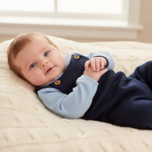 Navy & Sky Blue Dungaree Outfit Set – by Bee Bo (0–9 Months)