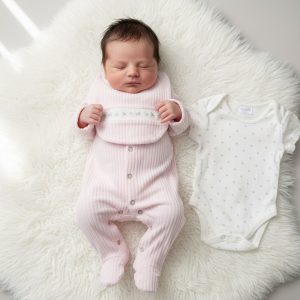 White & Pink Velour Ribbed Velour Nursery Layette Set – by Rock a Bye Boutique (Newborn –6 Months)
