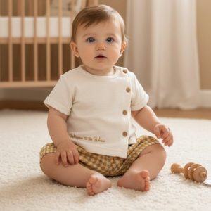 “Welcome” Dogtooth Shorts Set – by My Little Chick (Newborn –6 Months)