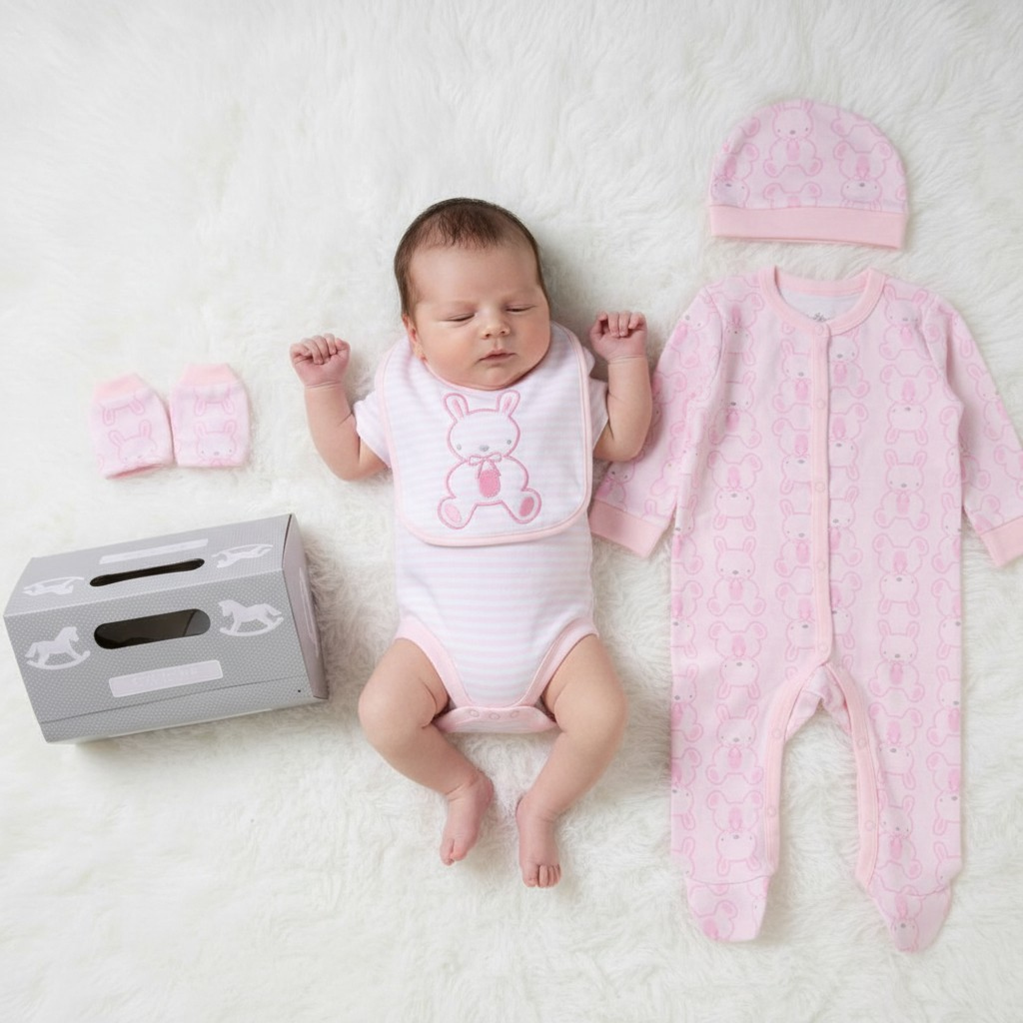 Bunny 5 Piece Layette Set – by Rock a Bye Boutique (Newborn–6 months)