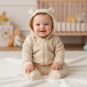 Taupe Hooded Jacket & Trousers Bubble/Popcorn Two Piece Set – by Nursery Time (0–9 Months)