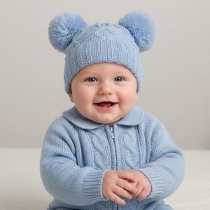 Sky Deluxe Chain Knit Pom Pom Hat – by Soft Touch (Newborn–12 Months)