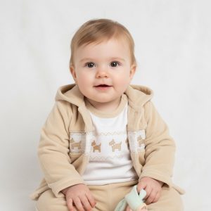 Smocked Puppy Velour 3 Piece Set – by My Little Chick (Newborn –6 Months)