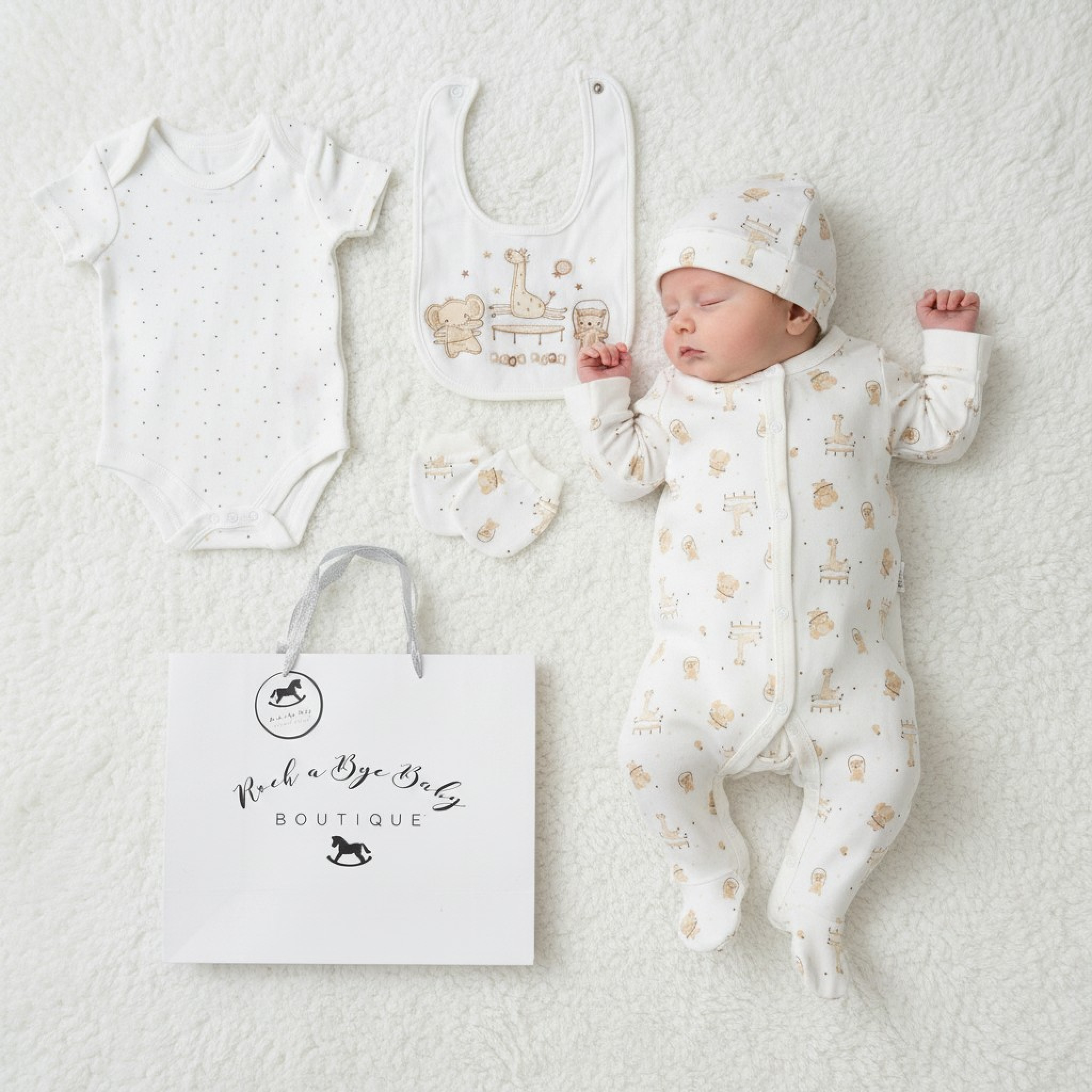 “Play Time” 5 Piece Layette Set – by Rock a Bye Boutique (Newborn–6 Months)