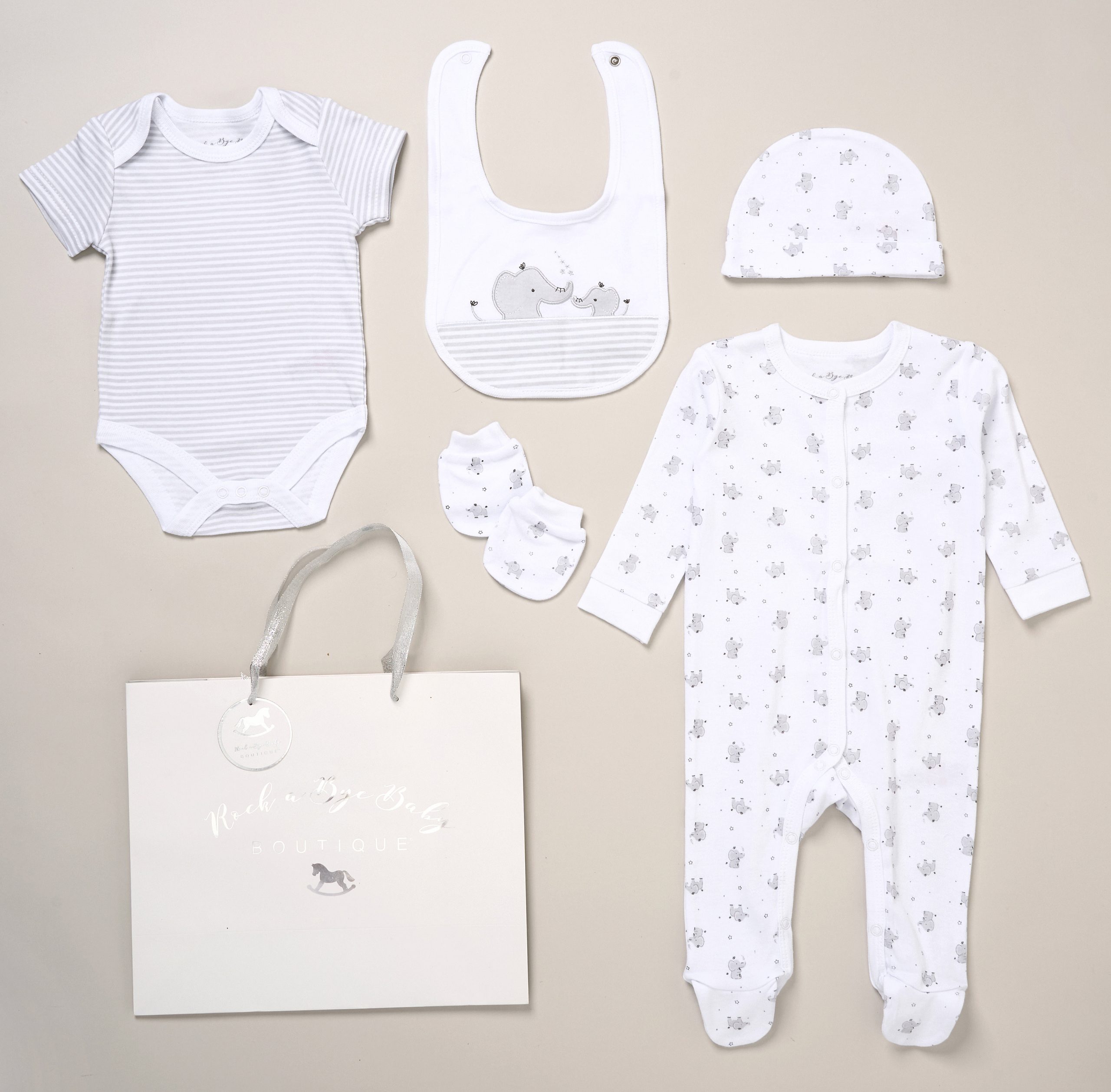 “Elephant 5 Piece Layette Set – by Rock a Bye Boutique (Newborn –6 Months) - Image 2