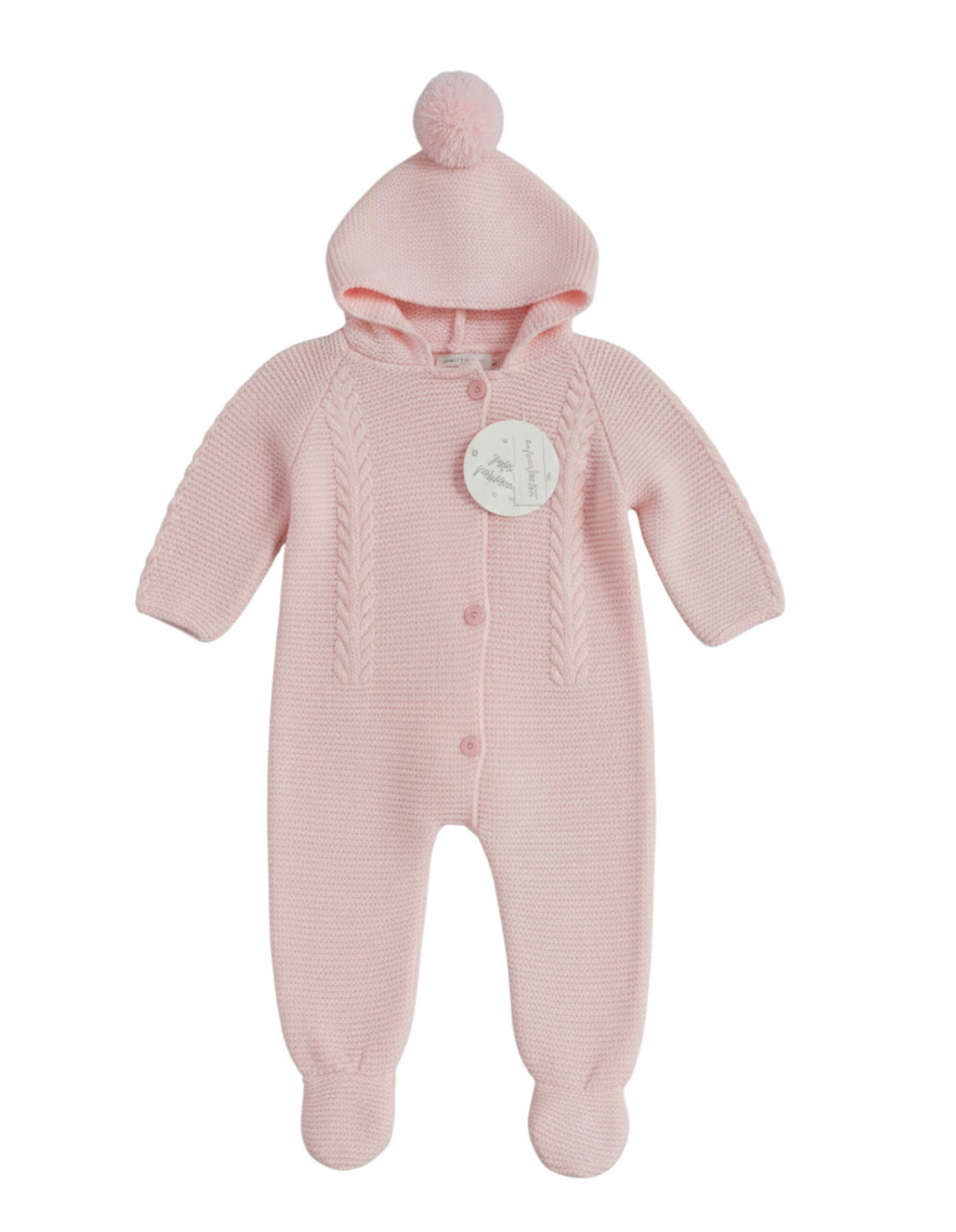 Pink Hooded Knitted Pom Pom All-In-One – by Just For Me (Newborn–6 Months) - Image 2