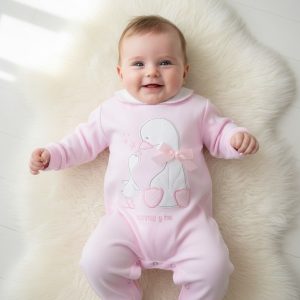 Pink Duck Appliqué “Mummy & Me” All-In-One – by Pex (Newborn –6 Months)