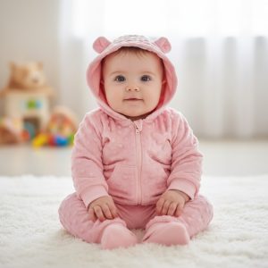 Pink Hooded Jacket & Trousers Bubble/Popcorn Two Piece Set – by Nursery Time (0–9 Months)