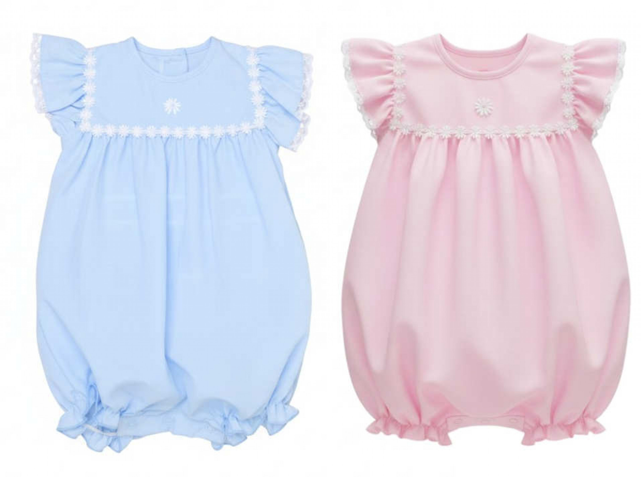 Blue or Pink Daisy Woven Romper – by Rock a Bye Boutique (0–9 months) - Image 2