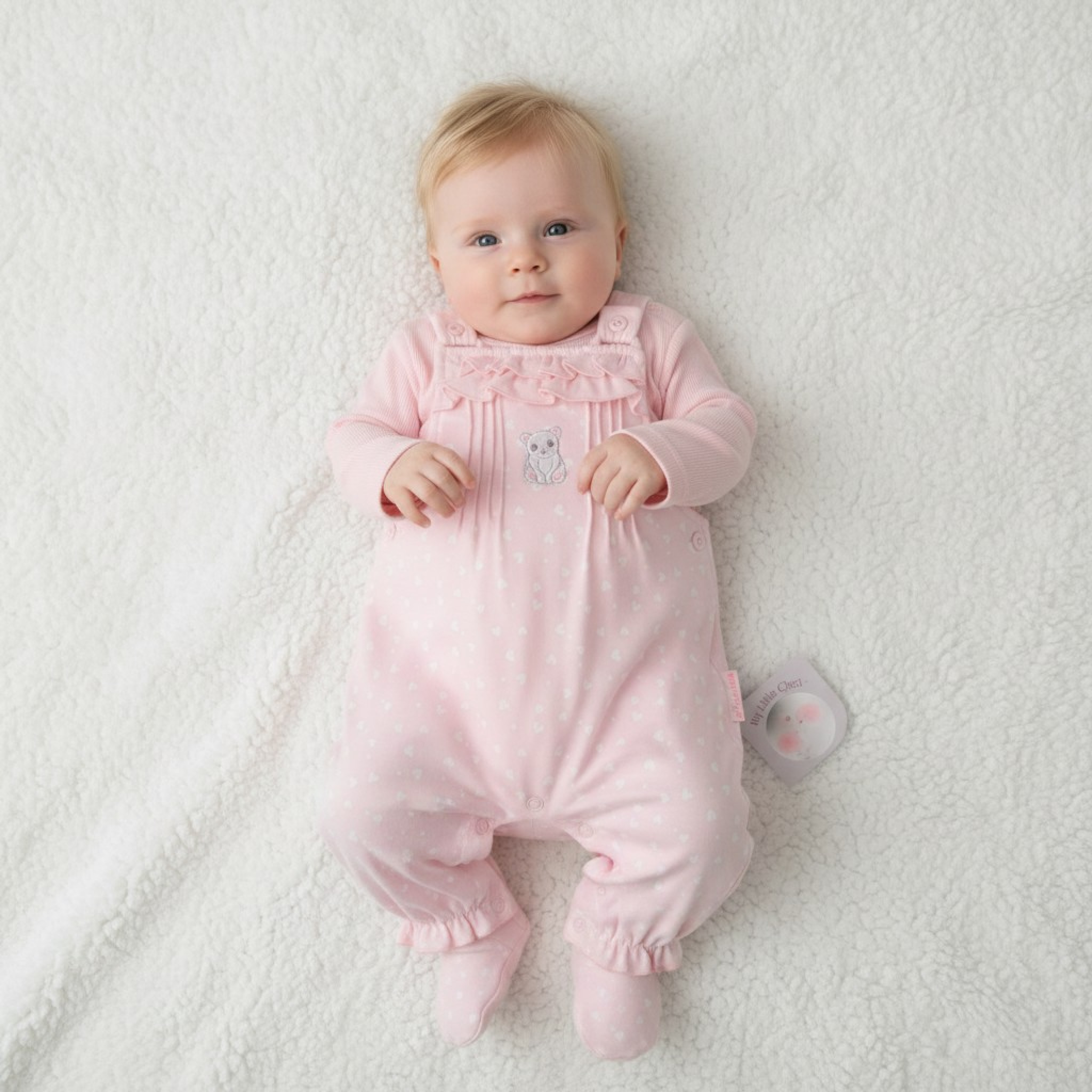 “Bear and Hearts” Dungaree Set – by My Little Chick (Newborn –3 months)