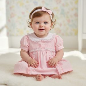 Pink & White Broderie Anglaise Dress Set– by My Little Chick (0–6 Months)