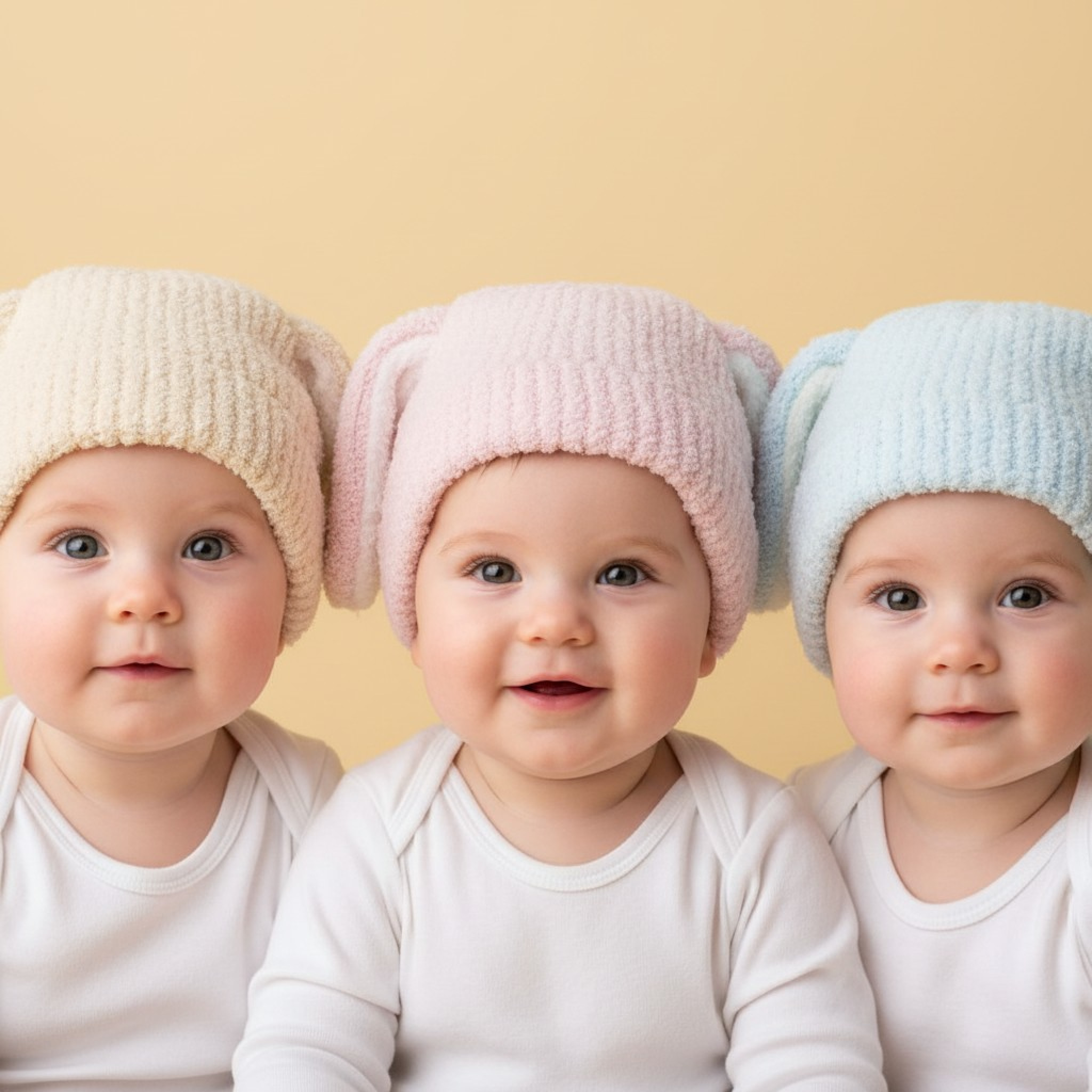 Knitted Chenille Bunny Ear Hat– by Pesci Baby (0–6 Months)