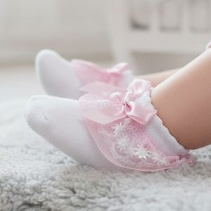 White/Pink Organza & Lace Socks – by Soft Touch (6–18 Months)