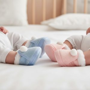 Spotty Baby Booties with Faux Fur Trim & Pom Pom – by Nursery Time (0–6 Months)