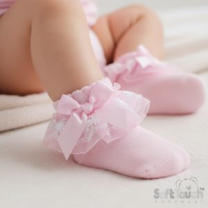 Pink Organza and Lace Socks – by Soft Touch (Newborn–18 Months)
