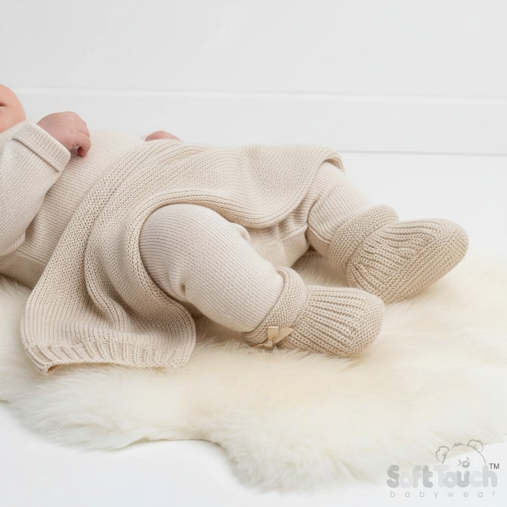 Biscuit Bow Knit Booties – by Soft Touch (Newborn+)