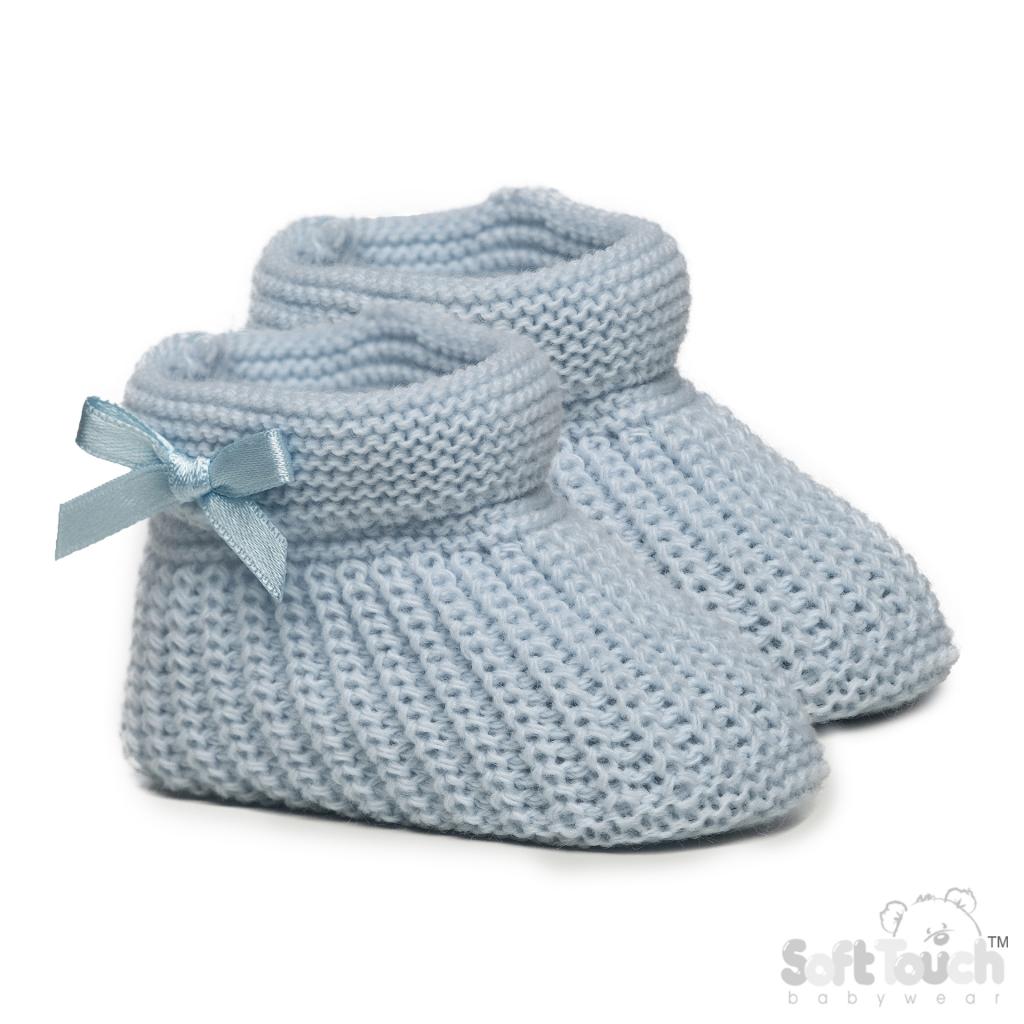 Blue Bow Knit Booties – by Soft Touch (Newborn+) - Image 2