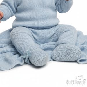 Blue Bow Knit Booties – by Soft Touch (Newborn+)