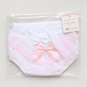 Pink Floral Lace Frilly Pants – by Soft Touch (0–18 Months)