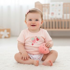 Strawberry Top, Shorts & Plushie Set – by Rock-a-Bye Boutique (0–9 Months)