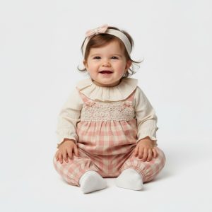 Pink Checked & Lace Dungaree Set – by Tongs Baby (0–9 Months)