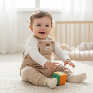 Spanish “Little Boy” Dungarees Set – by Tongs Baby (3–12 Months)
