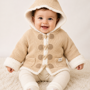 Beige Borg & Knit Cardigan – by Rock-a-Bye Baby (0–6 Months)